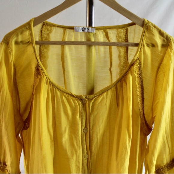 Golden Yellow Boho Tunic Blouse Silk Blend Italy L - Picture 7 of 7